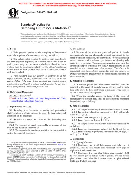 Astm D D M Standard Practice For Sampling Bituminous Materials