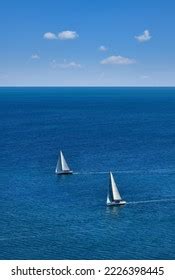 sailboats sailing upwind mediterranean sea stock photo