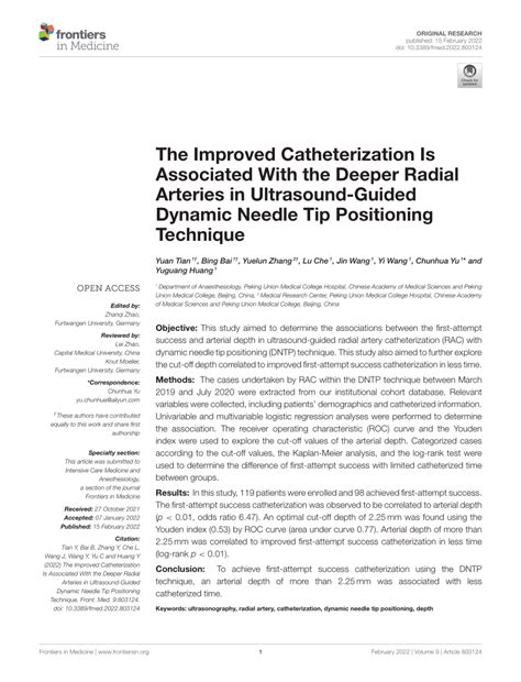 Pdf The Improved Catheterization Is Associated With The Deeper Radial Arteries In Ultrasound