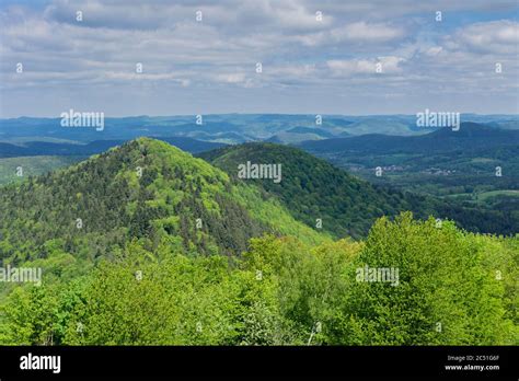 Mountain Forest Landscape Under The Blue Sky With Clouds In German