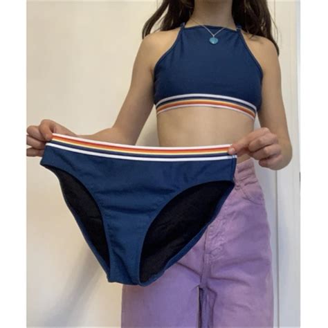 Navy Blue Sporty Bikini Set Halter Neck Bikini Top Depop