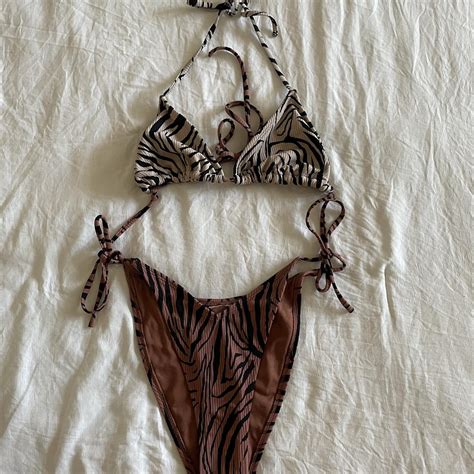 Tiger Print Bikini Set In Great Condition Size M Depop