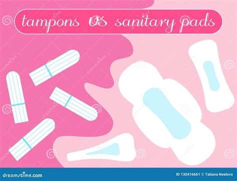 Tampon Vs Pads Comparison Feminine Hygiene Products Illustration For