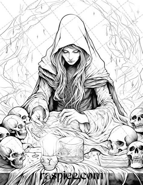 40 witchy wonders grayscale coloring pages printable for adults pdf f
