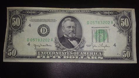 1950 50 Fifty Dollar Bill Note Federal Reserve U S Currency Serial
