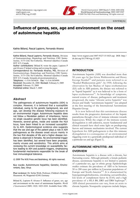 Pdf Influence Of Genes Sex Age And Environment On The Onset Of Autoimmune Hepatitis