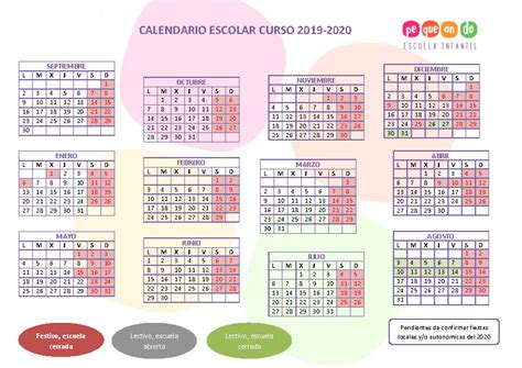 Calendario Escolar 2019 Y 2020 Para Imprimir