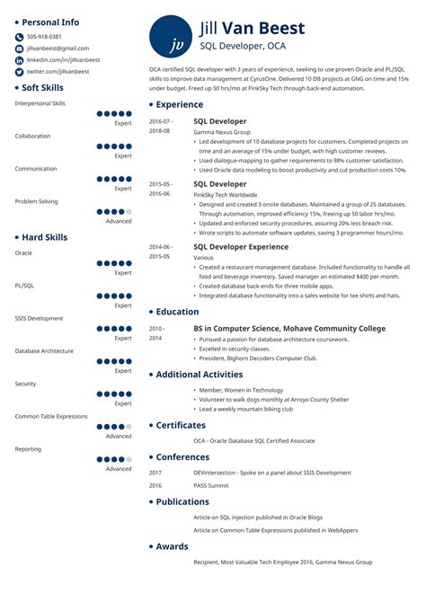 SQL Developer Resume Sample 20 Examples Tips