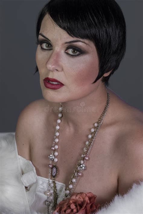 Couture S Style Brunette Dancer With Short Hair And Jewelry Stock Image Image Of Female