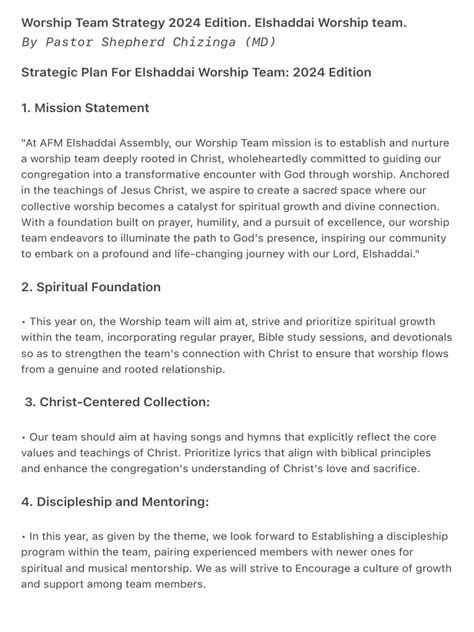 Worship Team Strategy 2024 Edition Elshaddai Worship Team Download