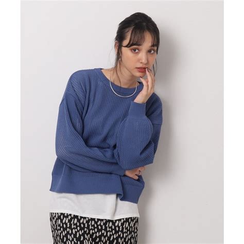 キューティーブロンド Cutie Blonde 2点セット季節の変わり目にちょうどいい 透かし柄ニットロンT ブルー 092