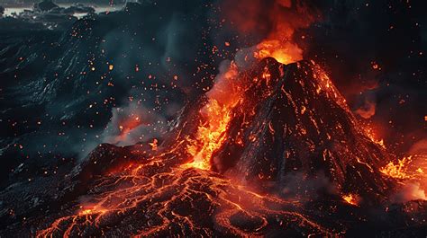 Active Volcano Eruption And Lava Flow In Volcano Background, Volcano ...