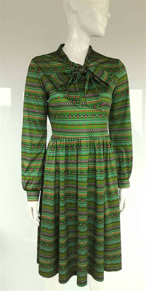 70s PEOPLE Print PUSSY BOW Dress Uk 10 Etsy
