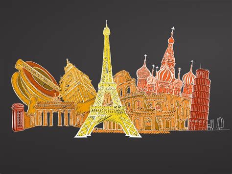 Europe Landmarks Lineart Vector Sketch Stock Vector - Illustration of ...