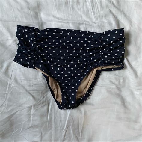 J Crew Swim J Crew Navy Blue White Polka Dot Vintage Style High Waisted Bikini Bottoms