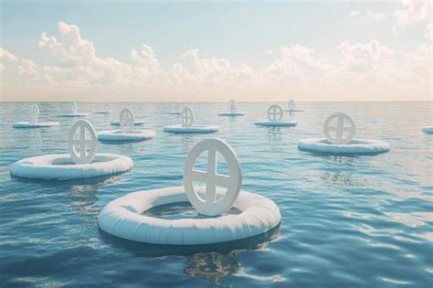 Floating Peace Symbols Over Calm Ocean Premium Ai Generated Image