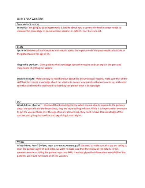 Qst Pdsa Worksheet Week 2 Pdsa Worksheet Summarize Scenario Scenario