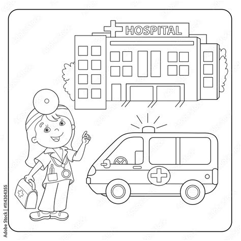 Coloring Page Outline Of doctor. Ambulance car. Hospital Stock Vector ...