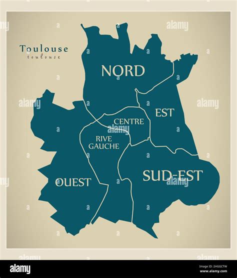modern city map toulouse city  france  labelled boroughs stock