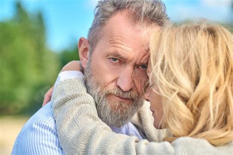 Blonde Woman Hugging Confident Bearded Man Stock Photo Image Of Togetherness Weekend 233166554