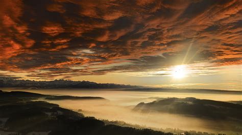 Fondos de pantalla 3840x2160 px Nubes niebla montañas Sol