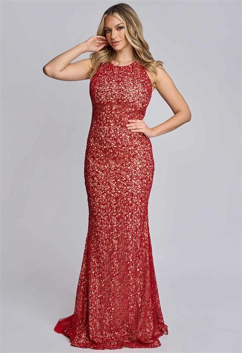 Rochie Lunga De Seara Glamira Nude Cu Broderie Rosie Si Paiete Produse