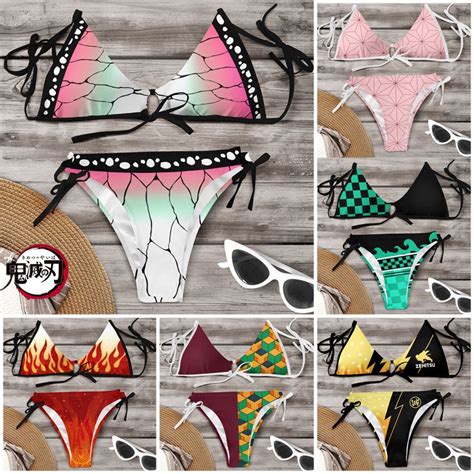 Anime Demon Slayer Sexy Bikini Set Print Swimsuit Female Swimwear Women Summer Bathing Suit