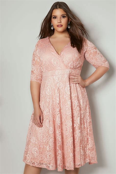 Yours London Pink Floral Lace Wrap Dress Plus Size 16 To 32