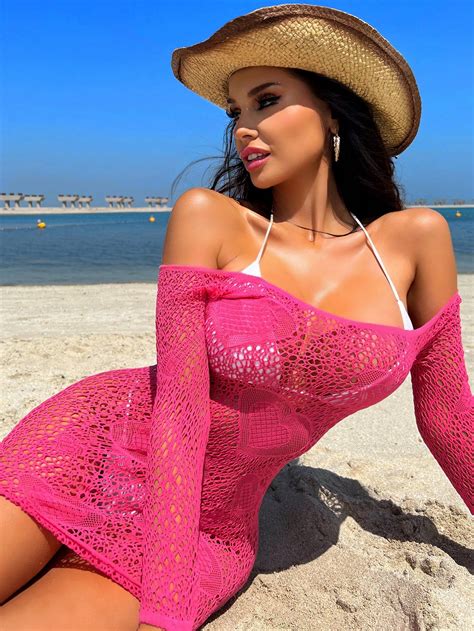 Shein Swim Sxy Hollow Out Off Shoulder Cover Up Dress Without Bikini Set Shein Usa