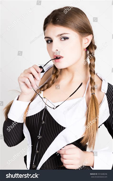 Sexy Secretary Portrait Beautiful Brunette Business Stock Photo 551648236 Shutterstock