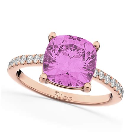 Cushion Cut Pink Sapphire And Diamond Engagement Ring 14k Rose Gold 2