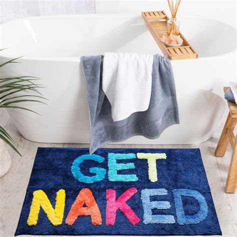 Dakota Fields Get Naked Bath Mat Funny Cute Bathroom Rugs Blue Colorful Get Naked Rug Shower