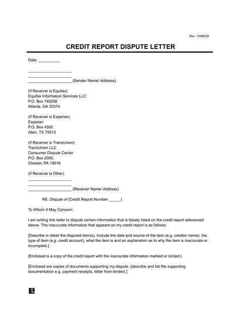 Free Credit Report Dispute Letter Template Pdf Word