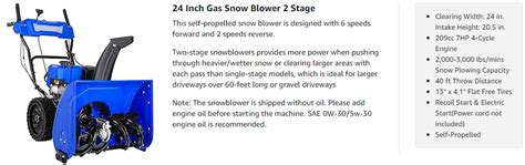 24 Inch 2 Stage Gas Snow Blower 209cc 7hp 4 Cycle Engine Electric Start Hykolity