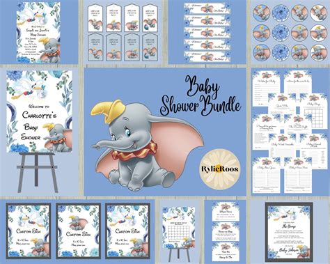 Boys Dumbo Baby Shower Bundle, Dumbo Baby Shower Invitation, Stork Baby