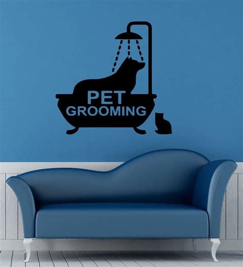 Pet Grooming Vinyl Wall Decal Animal Dog In Bath Pet Groomin Sign Mural