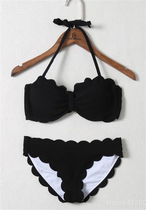 Fashion Halter Knot Scalloped Bow Two Piece Bikini On Luulla
