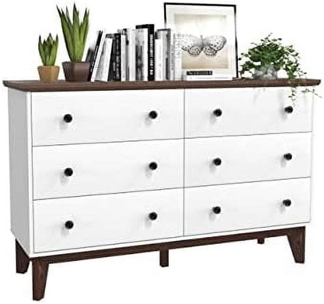 TJUNBOLIFE 6 Drawer Black Dresser With Metal Handles Modern Dresser For