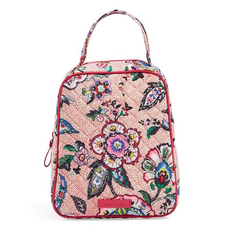 Vera Bradley Cotton Iconic Lunch Bunch Bag In Stitched Flowers Pink