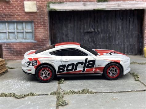 Custom Hot Wheels Ford Mustang GT In White And Red With Borla Livery With Chrome And Red