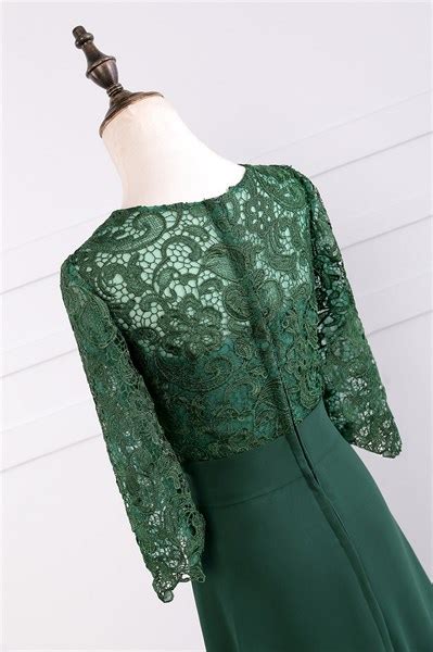 Emerald Green Long Sleeve Lace Bodice A Line Chiffon Wedding Dress