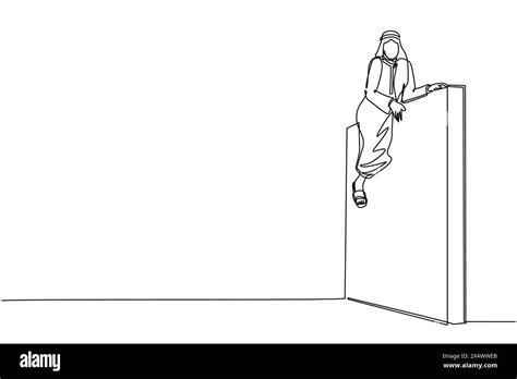 Single one line drawing Arabian businessman overcame wall obstacles ...