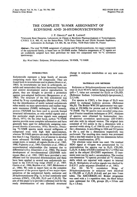 Pdf The Complete H Nmr Assignment Of Ecdysone And Hydroxyecdysone