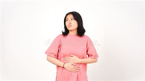 Hungry Want To Eat And Touch Stomach Of Beautiful Asian Woman Isolated