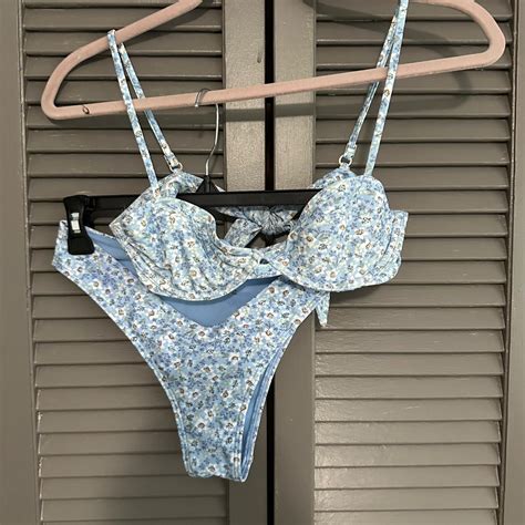 Blue Floral Underwire Bikini Depop