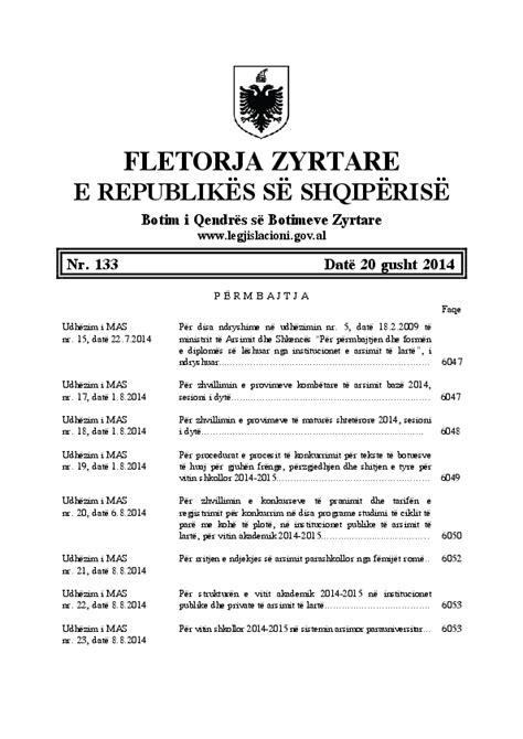 Pdf Fletorja Zyrtare E RepublikËs SË ShqipËrisË Gusht 2014 Anjola Kurti