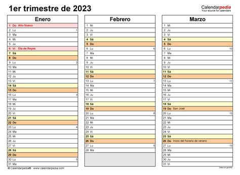 Calendario Trimestral 2023 En Pdf Excel Y Word Calendarpedia