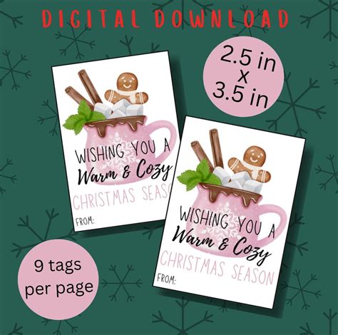 Holiday Hot Cocoa Gift Tag Printable Gift Tag Teacher Gift Tag Class