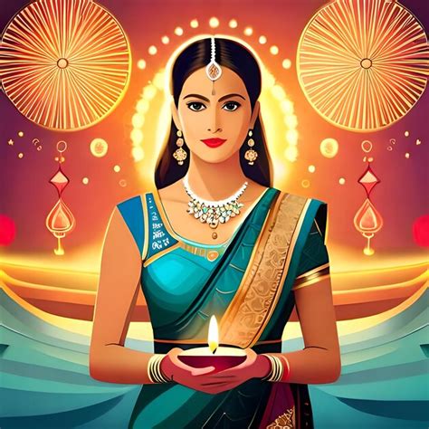 Premium Ai Image Indian Women Holding Diya In Diwali Background