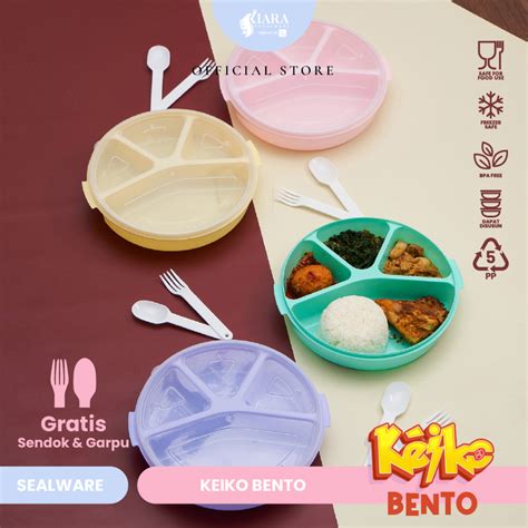 Jual Cjp Kiara Keiko Bento Lunch Box Kotak Makan Bulat Sekat Free